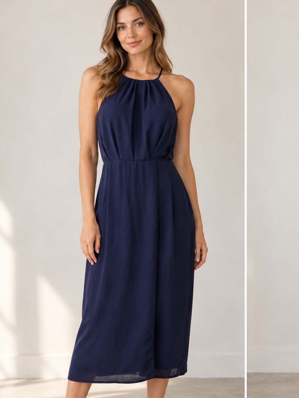 Lulus Navy Blue Halter Midi Dress Keyhole Back Size S